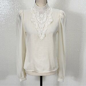 Vintage Jessica McClintock Gunne Sax Ivory Lace Victorian Prairie Blouse Size 7